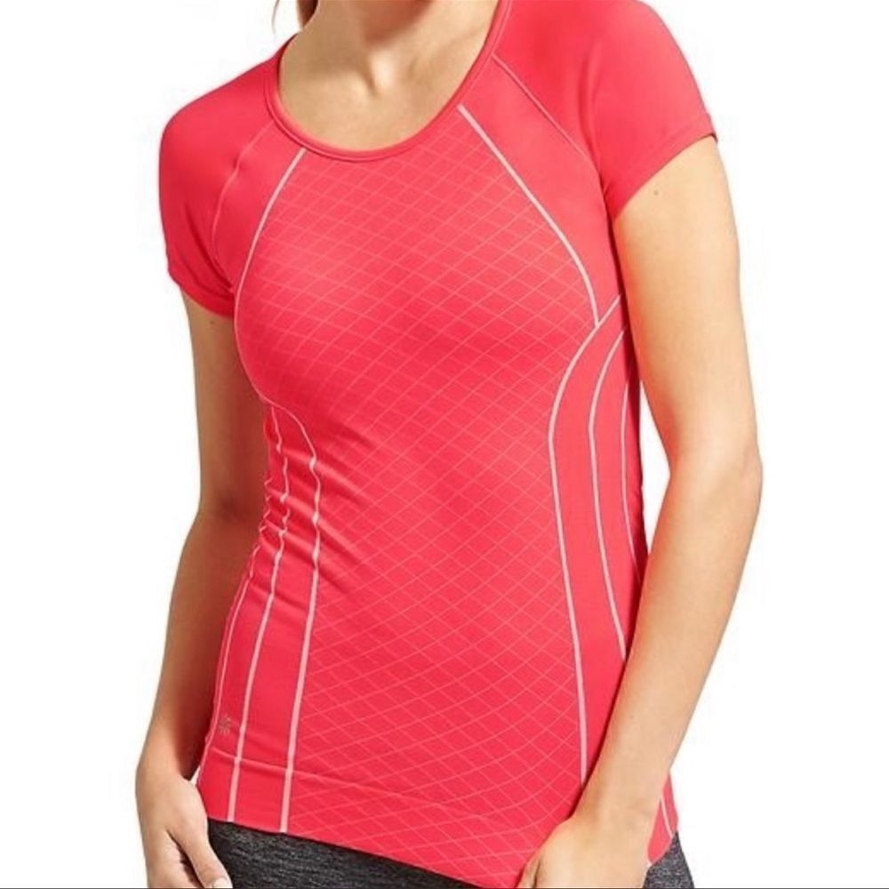Athleta Finish Fast Line Tee Red It Neon S